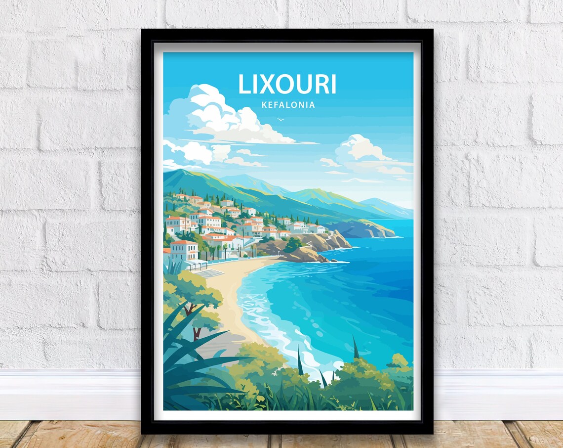 Lixouri Kefalonia Greek Island Beach and Harbor Town Scene Poster - Image 6