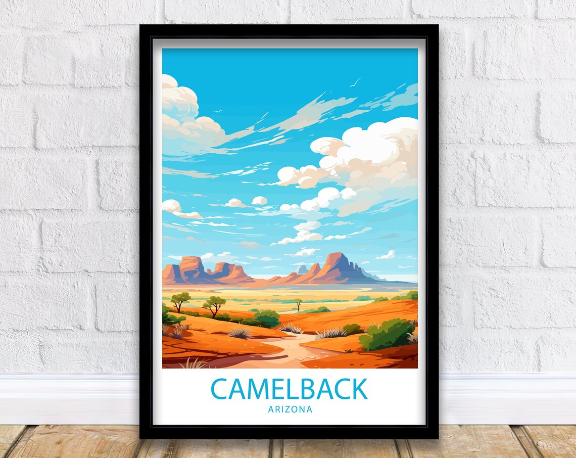 Camelback Arizona Red Rock Desert Peaks Under Bright Blue Sky Poster