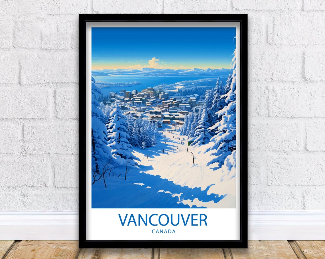 Vancouver Canada Snowy Ski Slope Winter Mountain Travel Poster