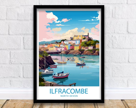 Ilfracombe Travel Poster, Coastal Place Wall Decor