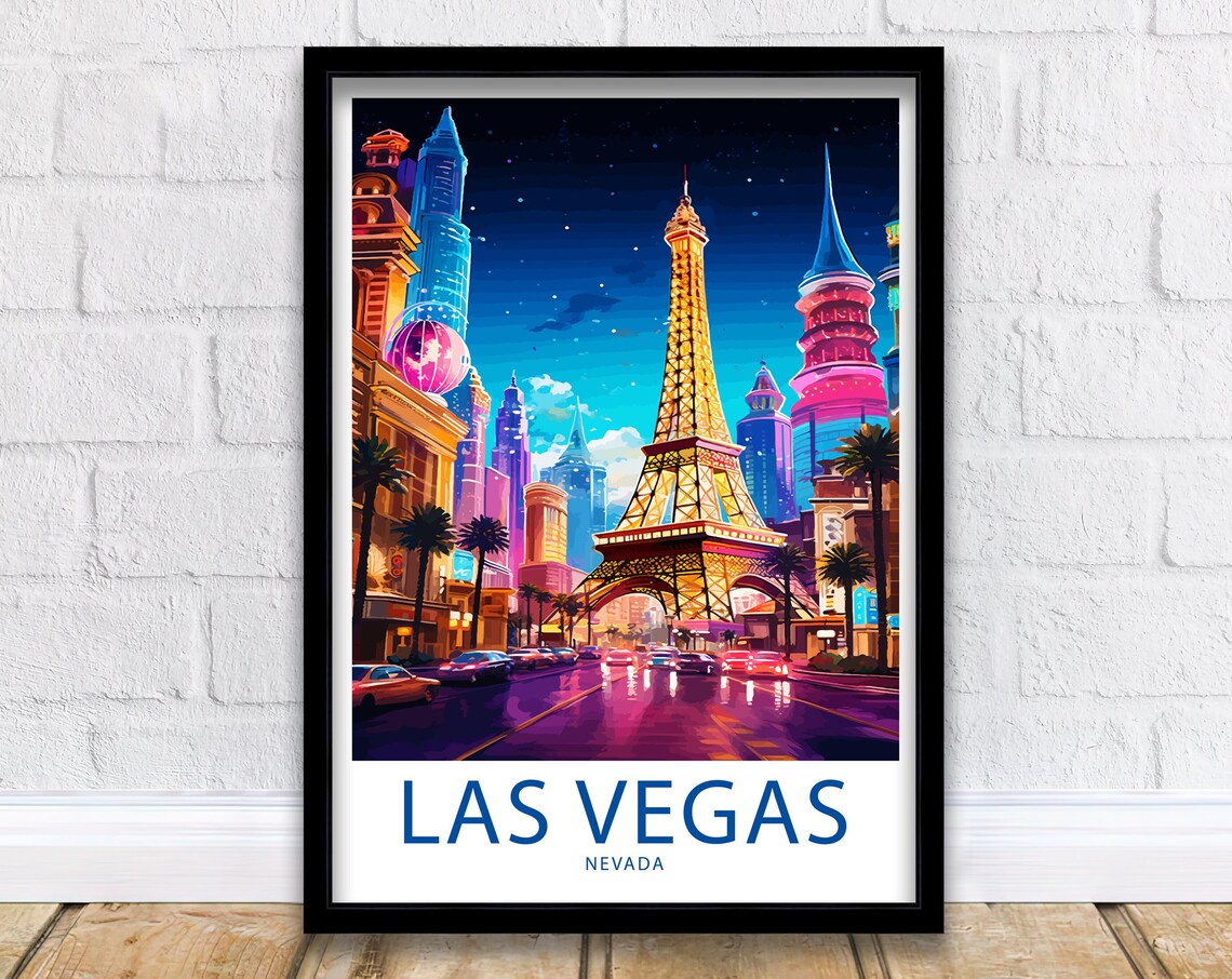 Las Vegas Nevada Eiffel Tower Neon Boulevard Nightlife Art Poster