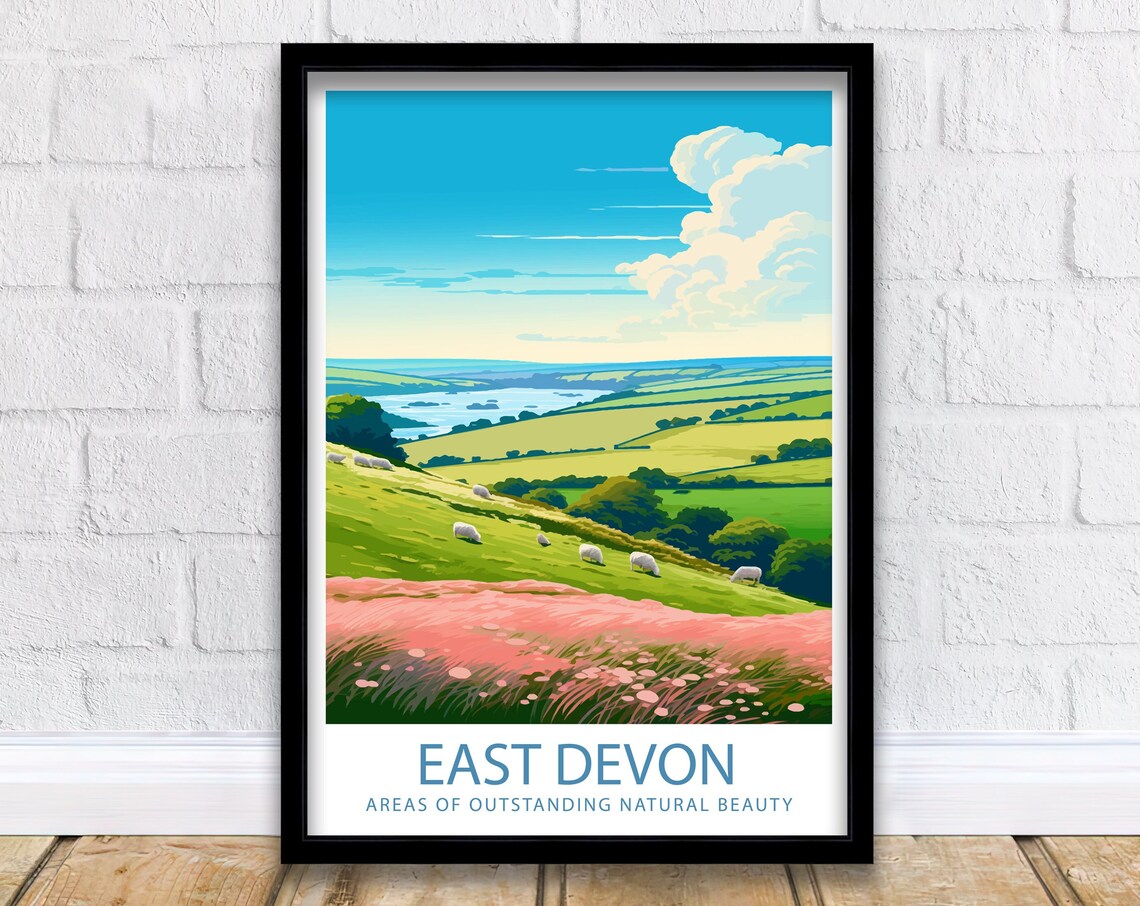 East Devon Countryside Sheep Pastures Wildflower Hillside Art Poster