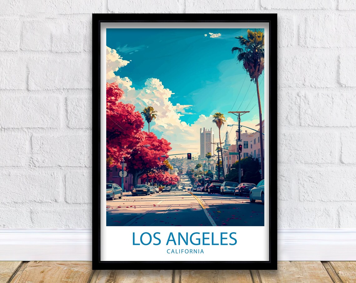 Los Angeles California Palm Tree Lined City Street Travel Poster