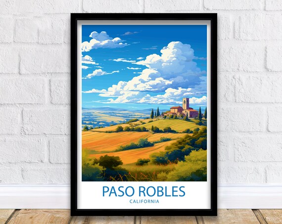 Paso Robles California Golden Countryside Hilltop Chapel Travel Poster