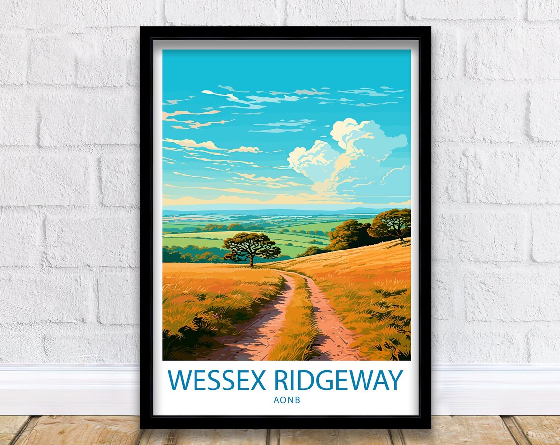 Wessex Ridgeway AONB Golden Hill Trail Walking Path Travel Poster