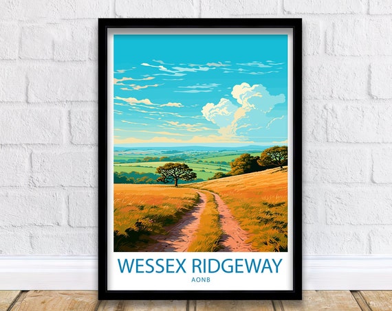 Wessex Ridgeway Aonb Travel Print Wessex Wall Decor Uk Wessex Art Wessex Wall Art Uk Poster Gift For Trail And Nature Lovers Aonb Dorset