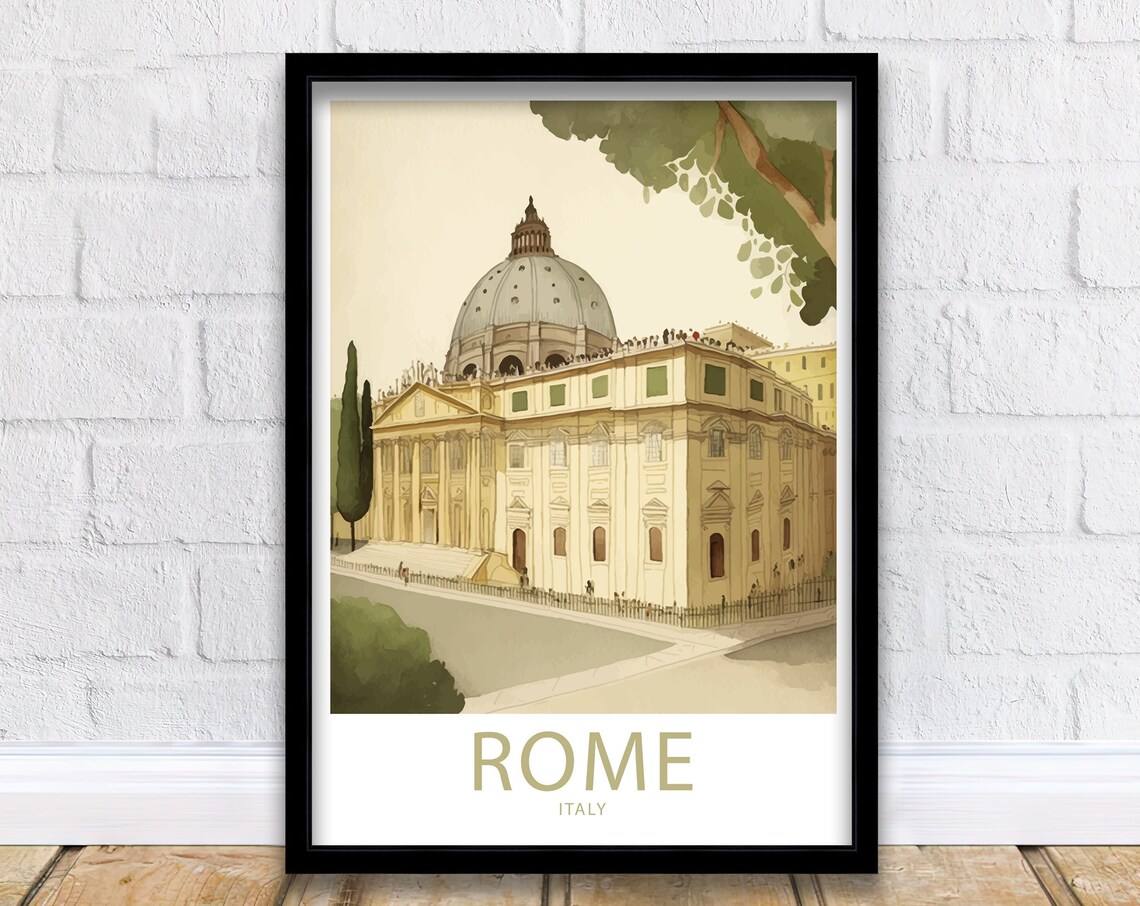Rome Italy Grand Dome Watercolor Classic Landmark Travel Poster