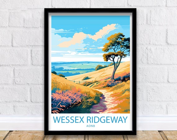 Wessex Ridgeway Aonb Travel Print Wessex Wall Decor Uk Wessex Art Wessex Wall Art Uk Poster Gift For Trail And Nature Lovers Aonb Dorset