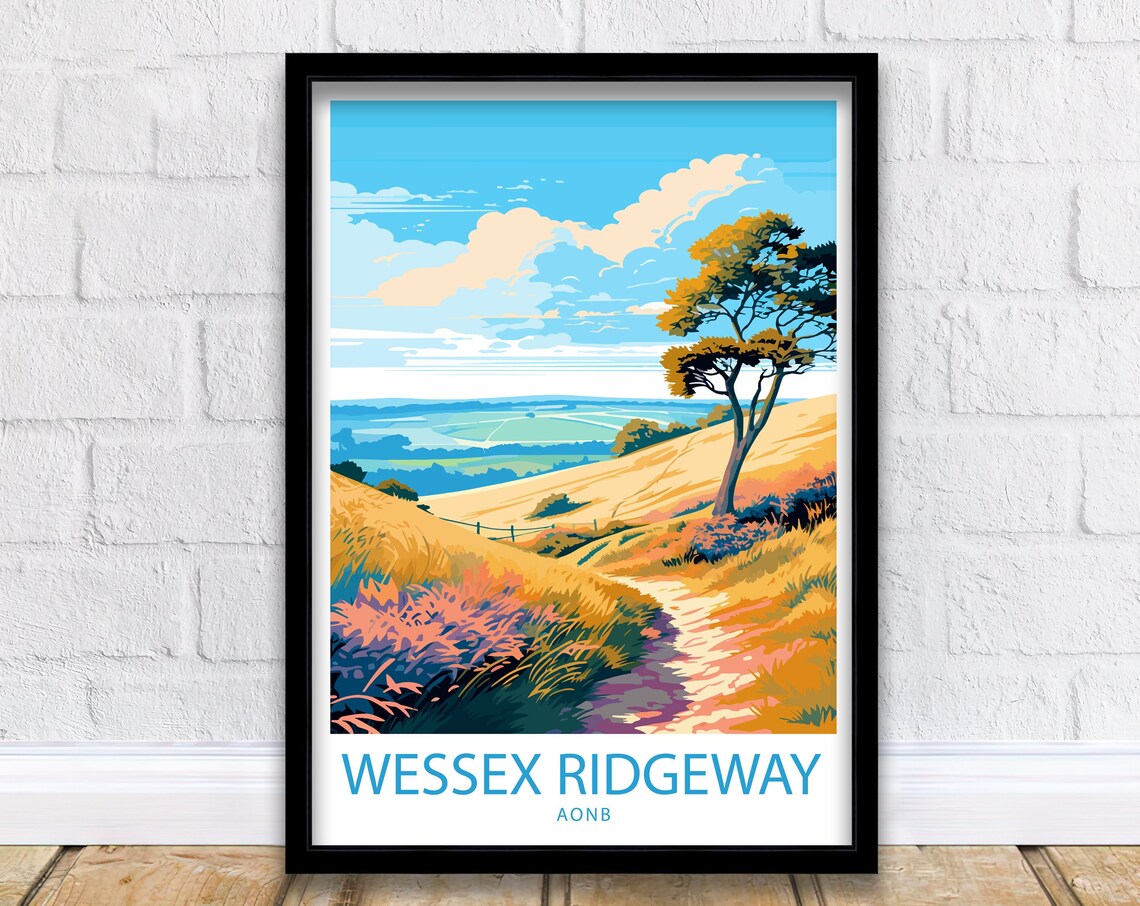 Wessex Ridgeway AONB Chalk Downs Lone Tree Footpath Travel Poster