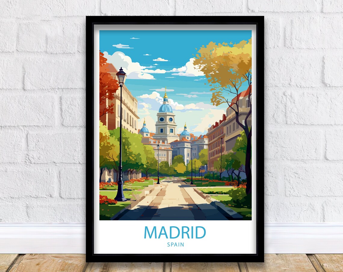 Madrid Spain Grand Avenue with Domed Landmark Blue Sky Poster - Image 5