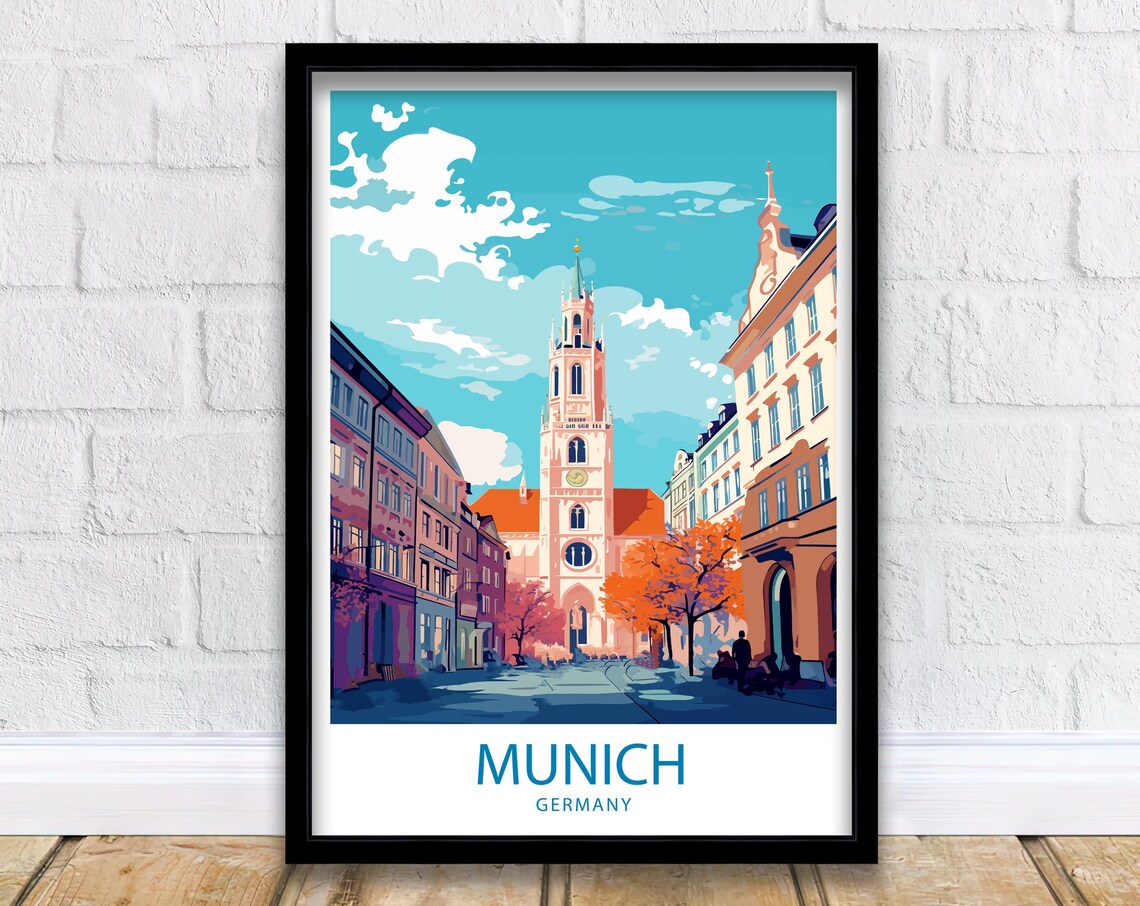 Munich Germany Old Town Clock Tower Autumn Street Travel Poster - Image 5