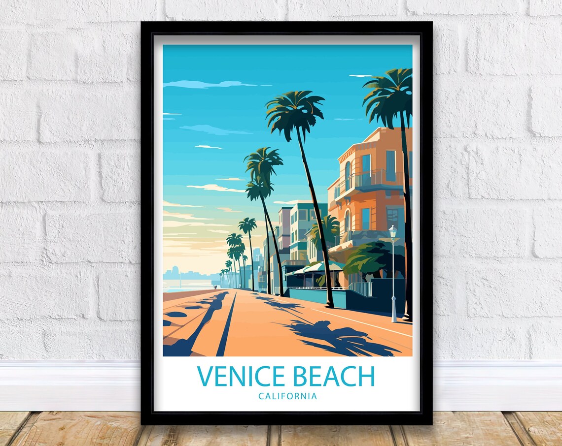 Venice Beach California Palm Lined Street Ocean Avenue Travel Poster