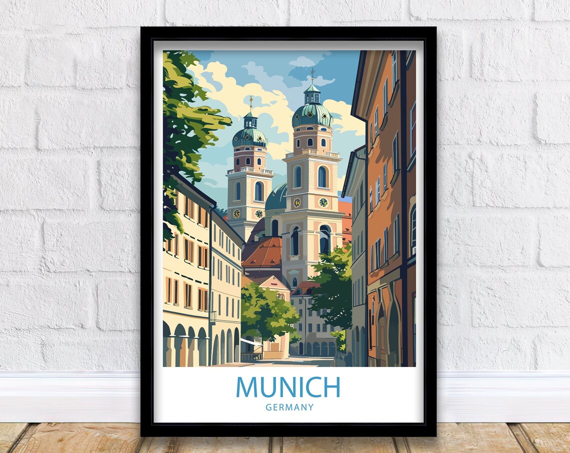 Munich Germany Historic Old Town Street with Church Domes Poster - Image 5