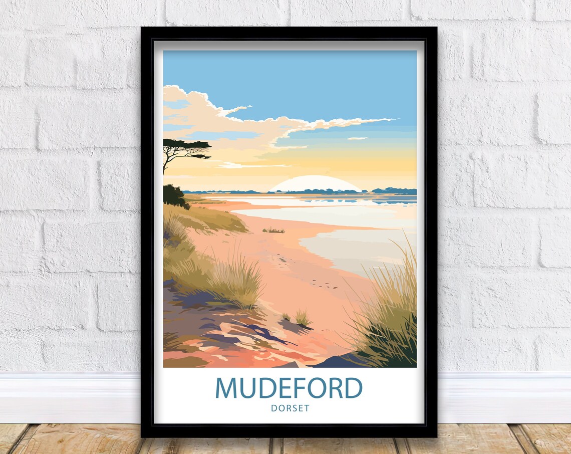 Mudeford Travel Poster, Coastal Town Decor