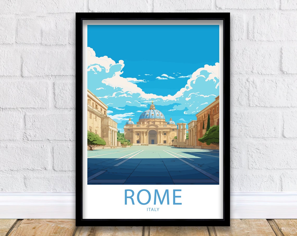 Rome Italy Saint Peters Basilica Square Bright Skyline Art Poster