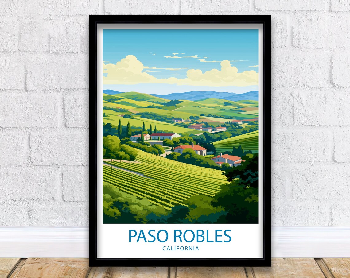 Paso Robles California Rolling Green Vineyard Hills Travel Poster