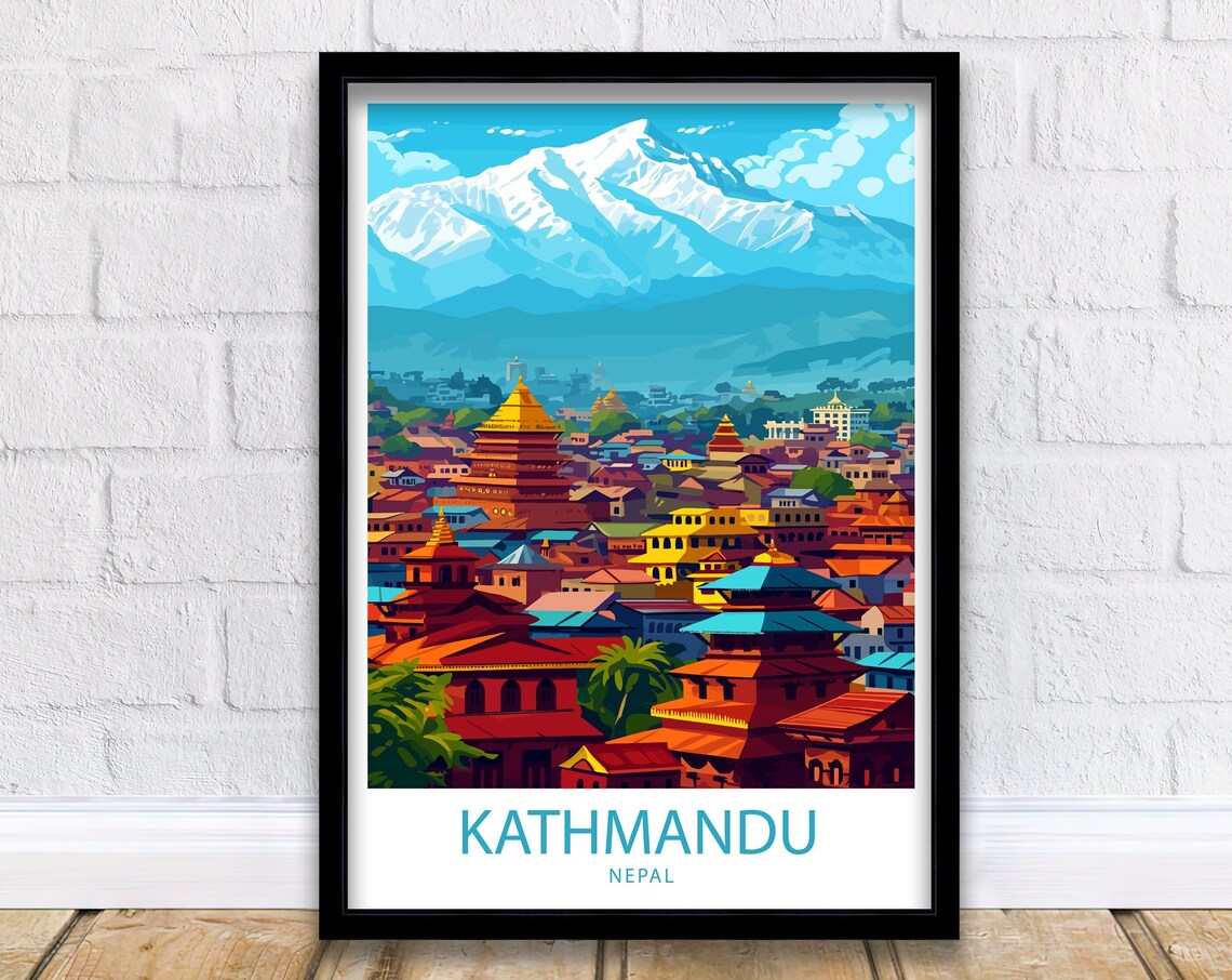 Kathmandu Travel Poster, Nepal Wall Decor