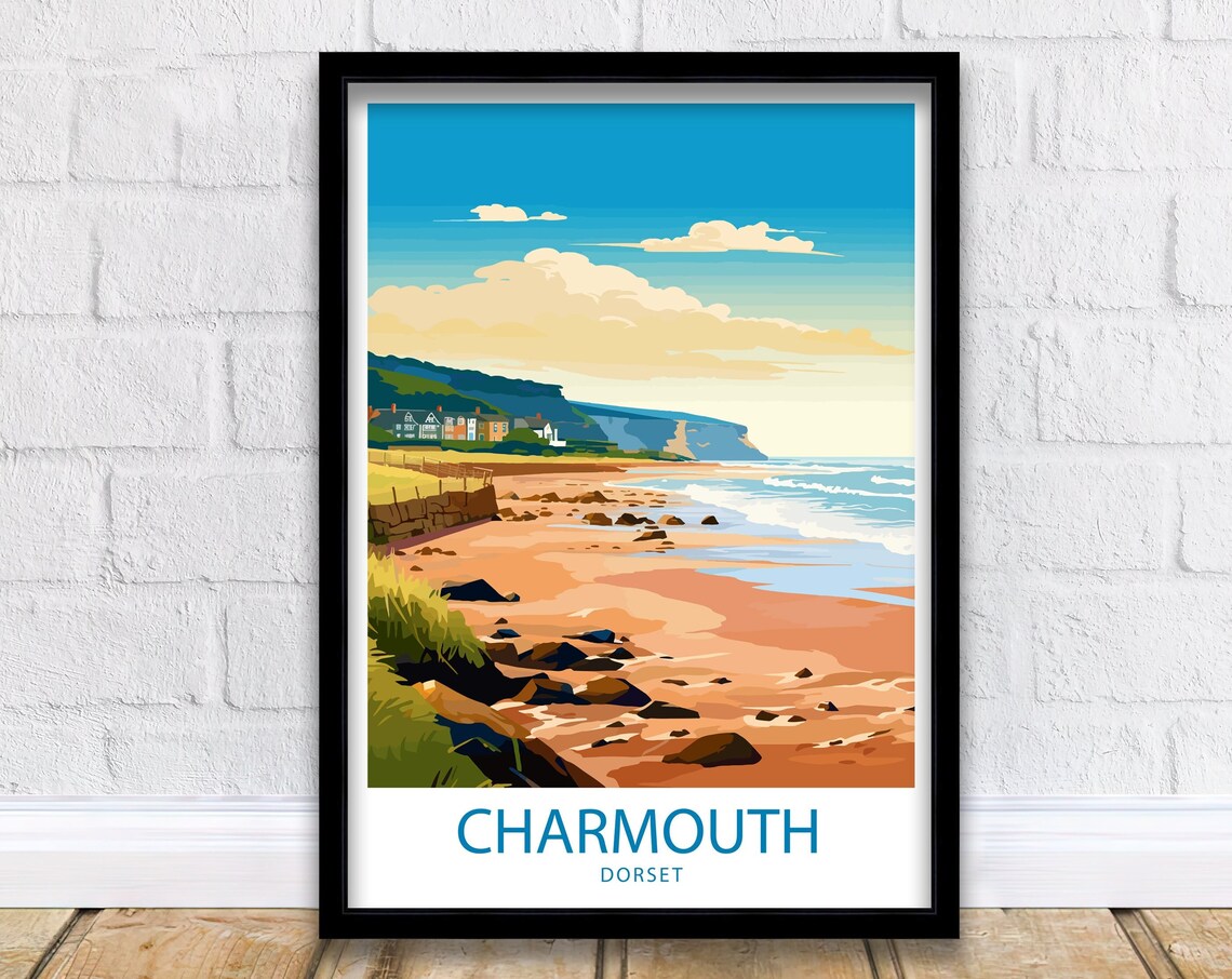 Charmouth Dorset Pebble Beach Rocky Shore Cliffs Coastal Art Poster