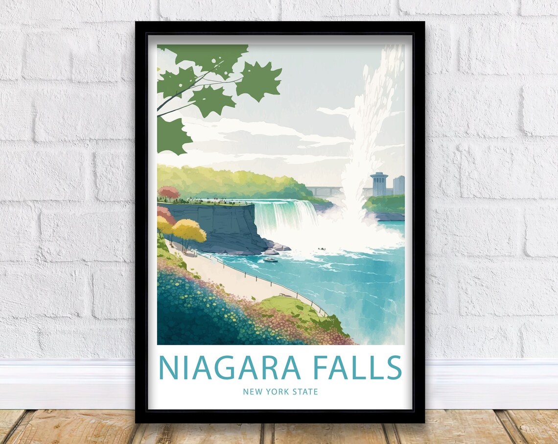 Niagara Falls New York State Riverside Path Illustrated Travel Poster