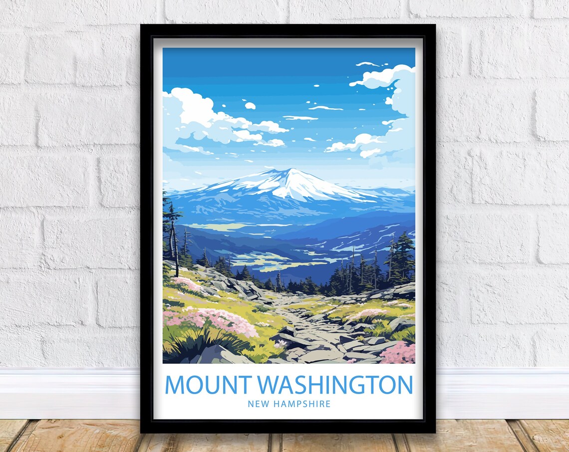Mount Washington New Hampshire Snowy Peak Alpine Travel Poster