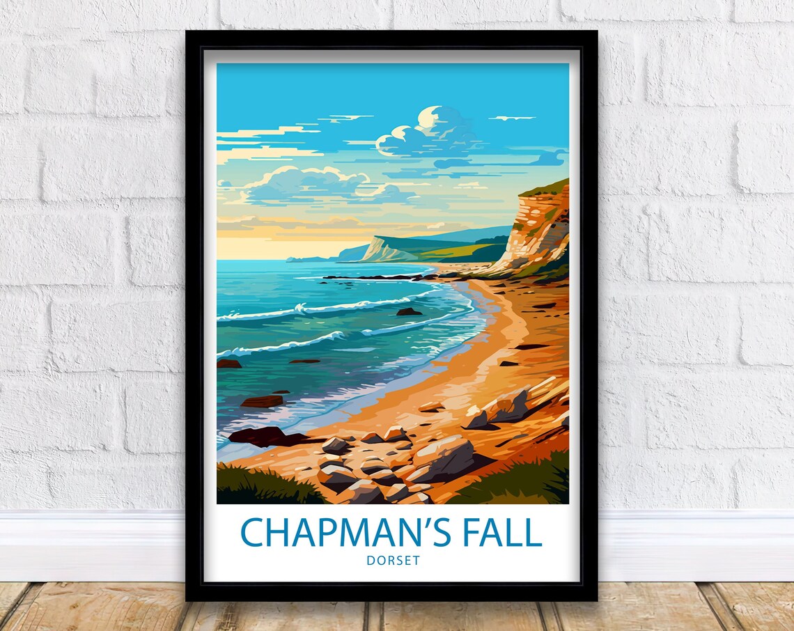 Chapman's Fall Dorset White Cliffs Rocky Shore Blue Sea Poster