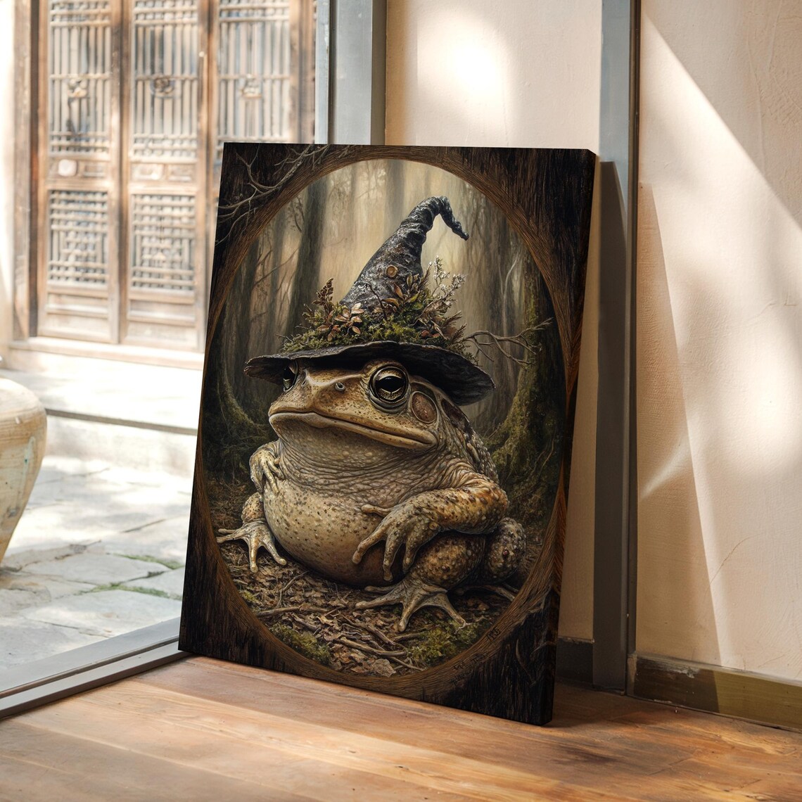 Toad in Botanical Witch Hat Mystical Forest Portrait Halloween Wall Art