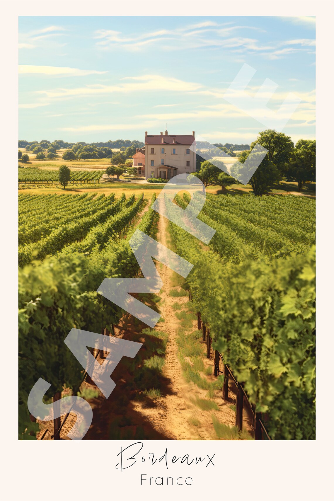Bordeaux Vineyard Chateau Rows In France Wine Country Poster - Image 2