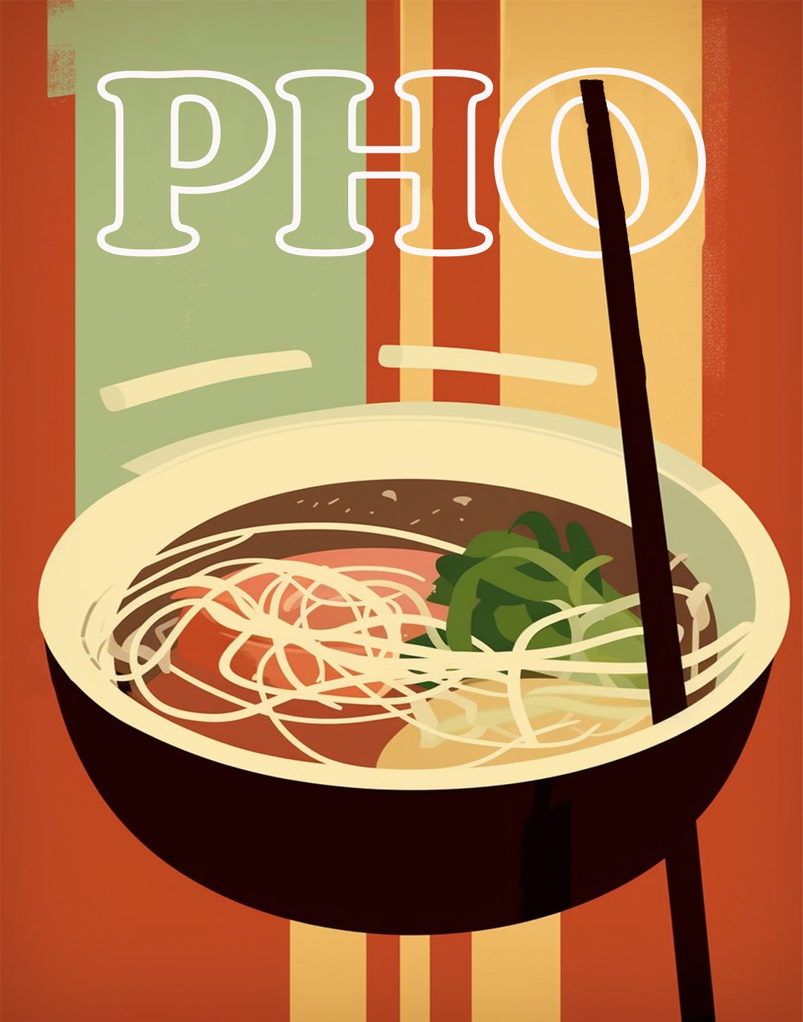 Retro Pho Noodle Bowl Vietnamese Typography Warm Kitchen Poster - Image 2