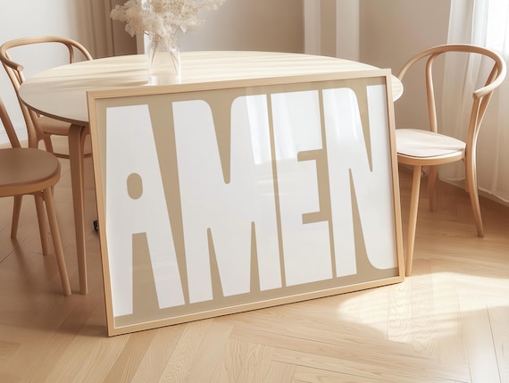 Amen Bold Block Typography Catholic Faith Neutral Home Decor Poster