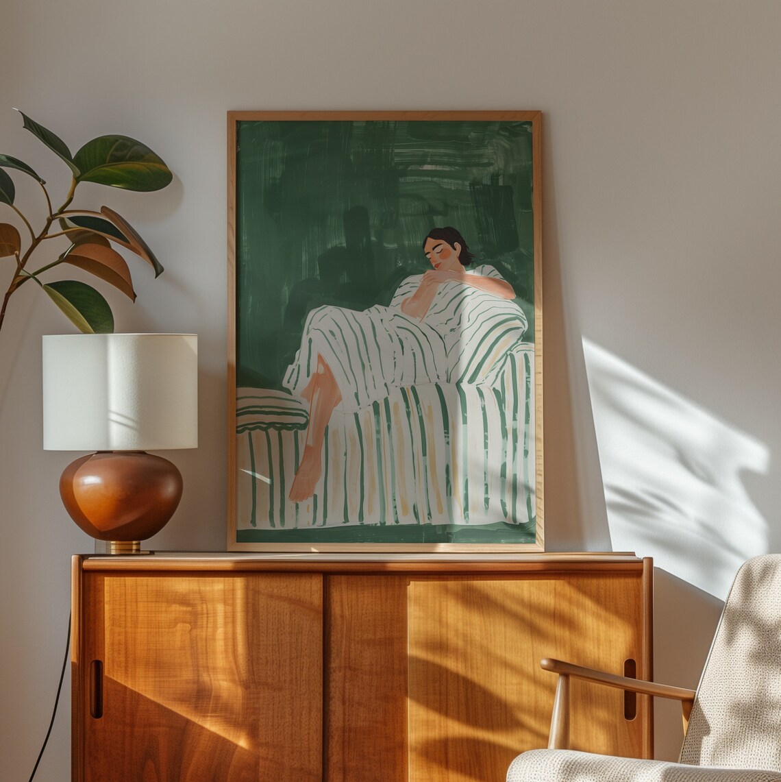Emerald Green Abstract People Minimalist Living Room Art - Image 3