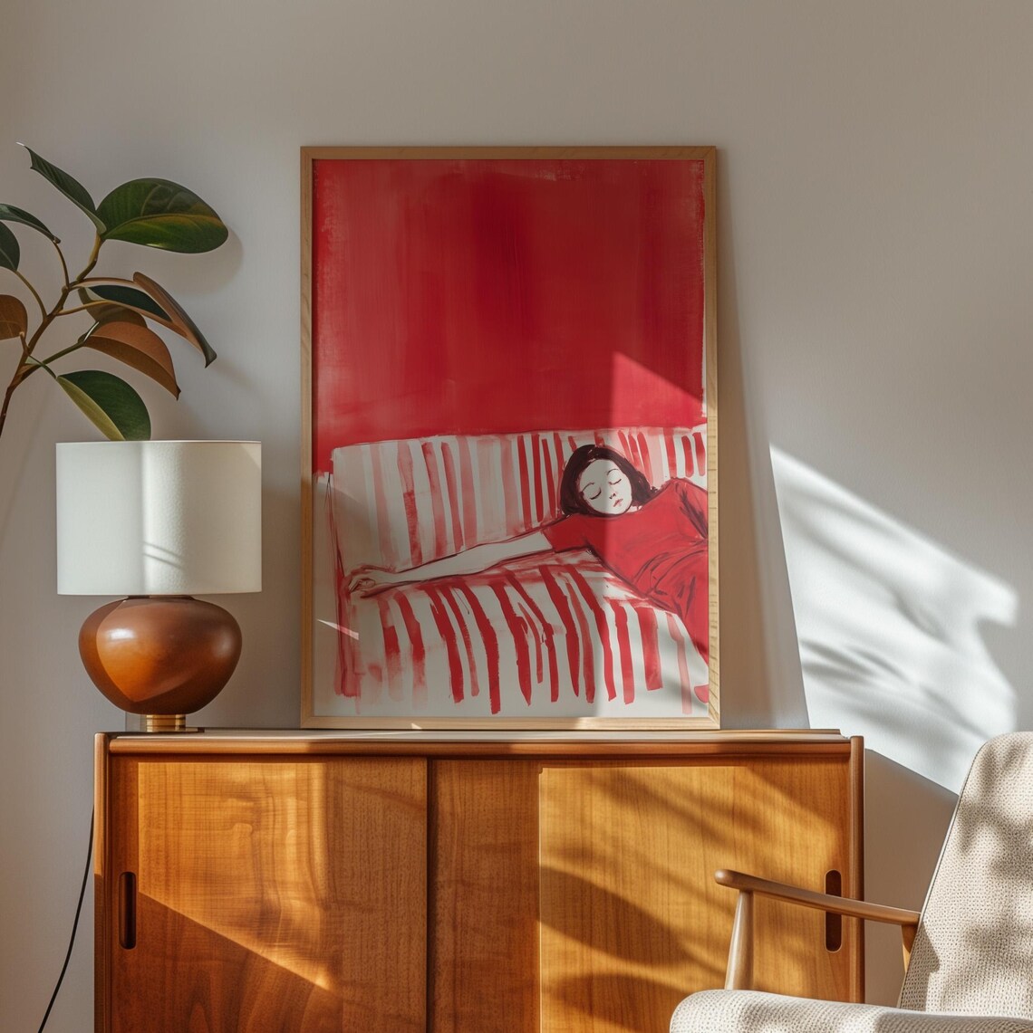 Red Sofa Woman Resting, Minimal Modern Illustration - Image 5