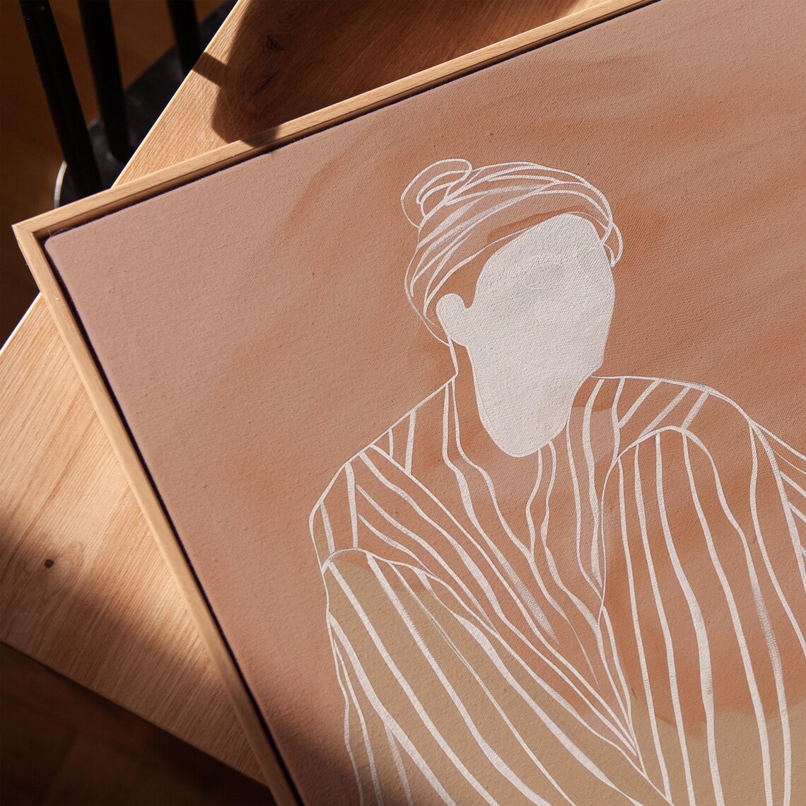 Woman Holding Tea Cup Line Art Dusty Rose Minimalist Figure Poster - Image 4