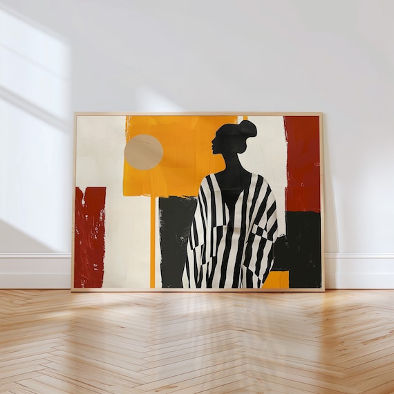 Modern Abstract Woman Silhouette Wall Art Horizontal Minimalist Print Large Colorful Geometric Painting Contemporary Home Decor