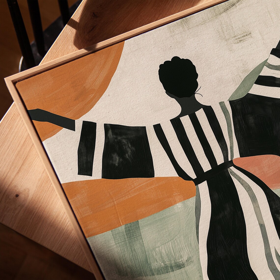 Dancing Woman In Striped Kimono Abstract Terracotta Sage Bold Artwork Poster - Image 3