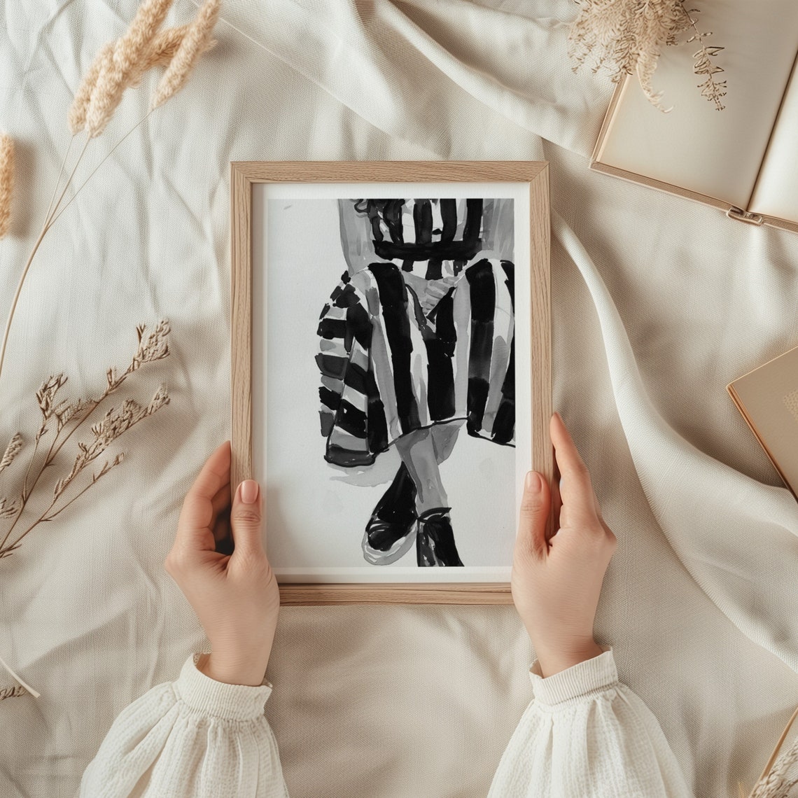 Abstract Legs Striped Dress Black And White Modern Art Poster - Image 3