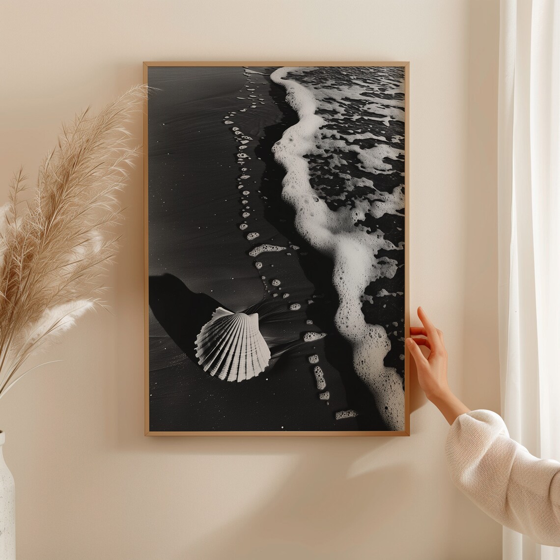 Black And White Beach Shell, Minimalist Ocean Art - Image 3