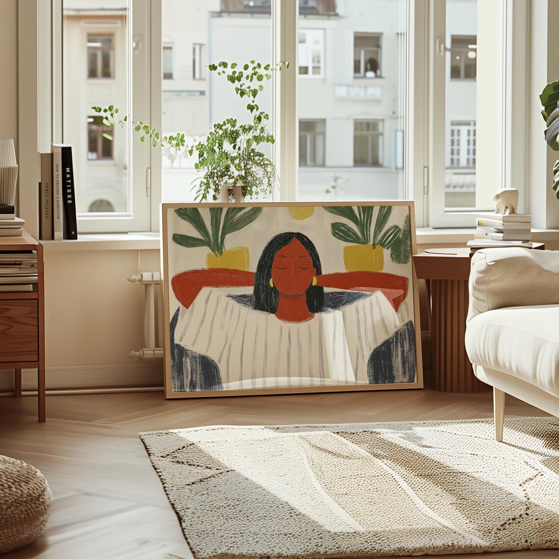 Relaxed Woman With Plants, Minimalist Art Print - Image 3