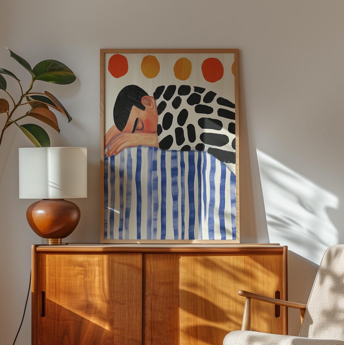Colorful Sleeping Figure With Dots Stripes and Suns Minimalist Poster - Image 3