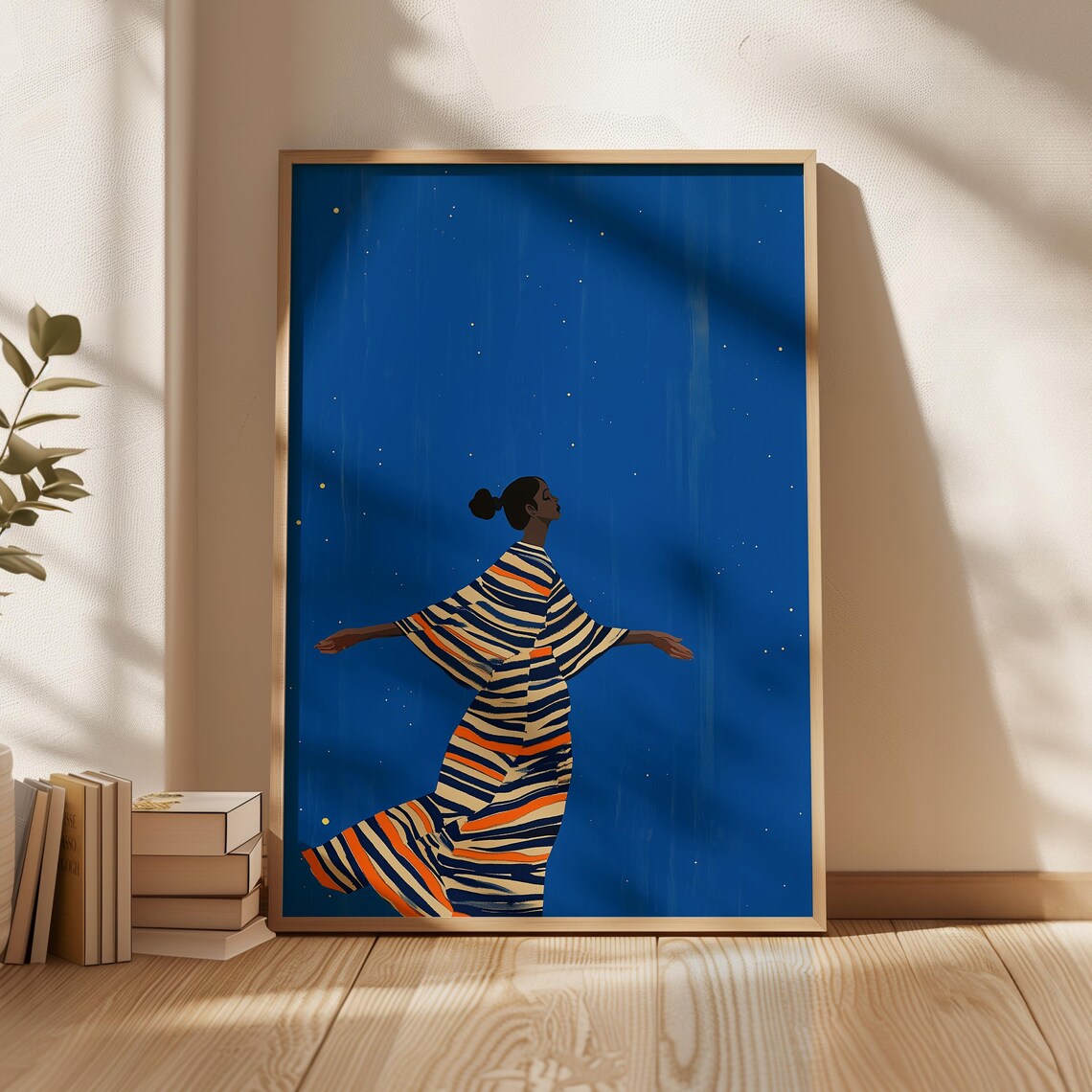 Abstract People Contemporary Cobalt Minimalist Art Print