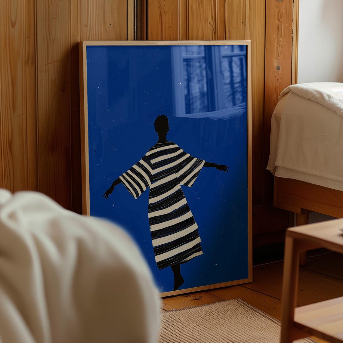 Electric Blue Joyful Figure Striped Robe Dancing Minimalist Poster - Image 4