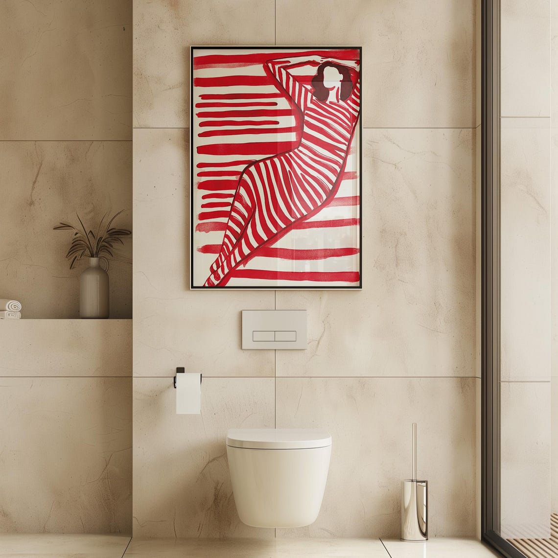 Red Striped Woman Dancing Arms Raised Joyful Movement Poster - Image 3