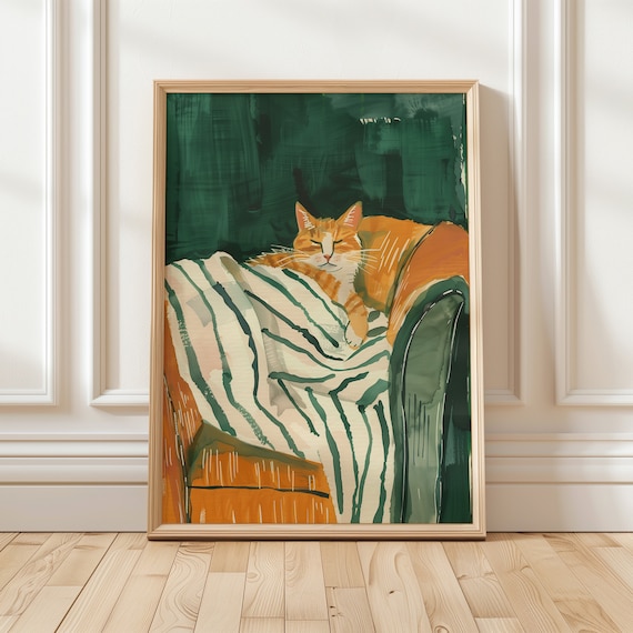 Sleeping Cat Minimalist Wall Art Print, Living Room