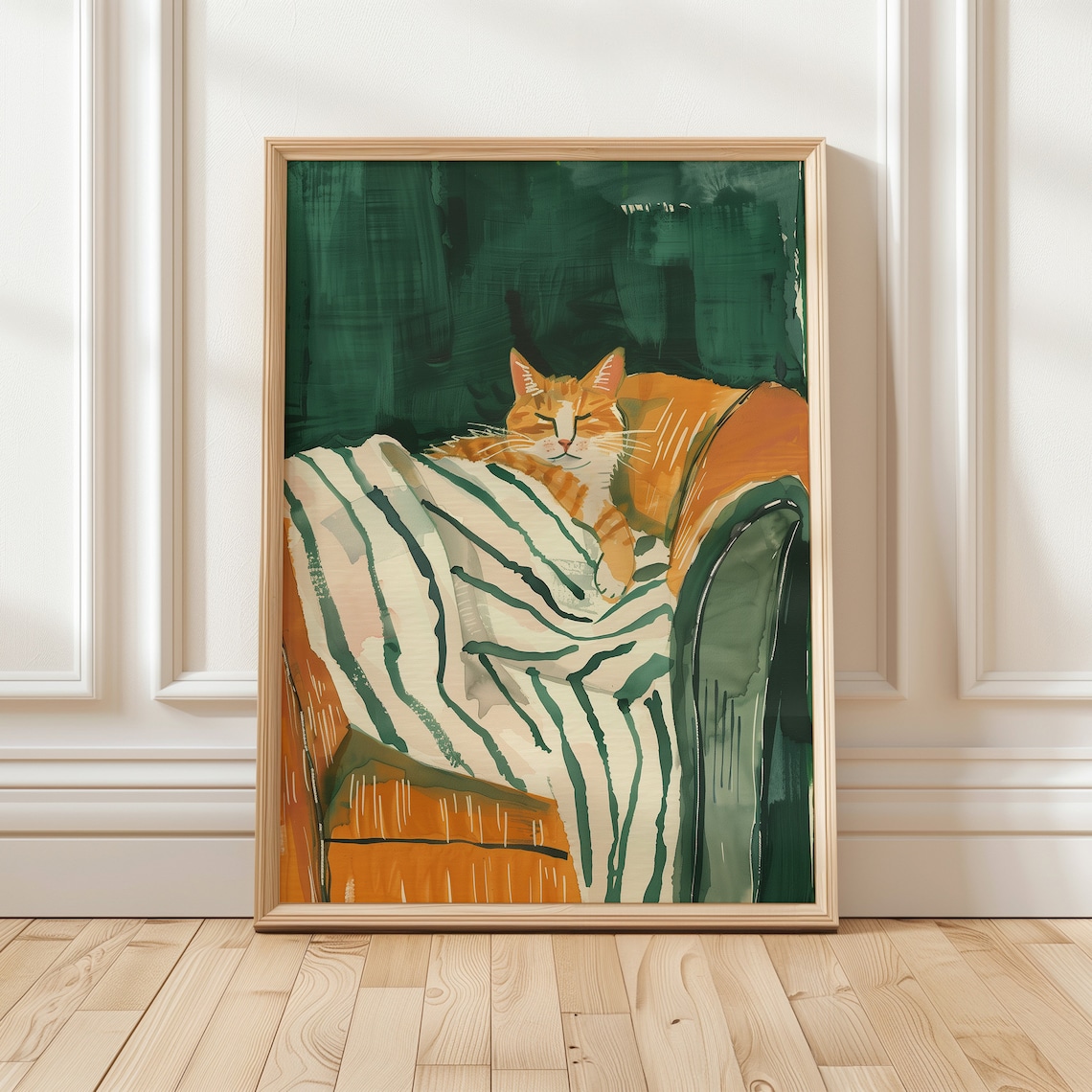 Sleeping Cat Minimalist Wall Art Print, Living Room