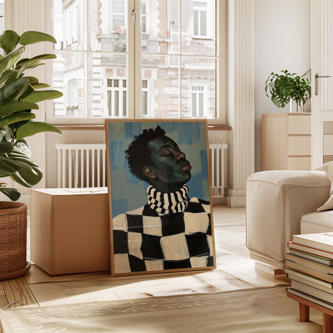 Proud Black Man Checkered Turtleneck Painterly Portrait Art Poster - Image 2