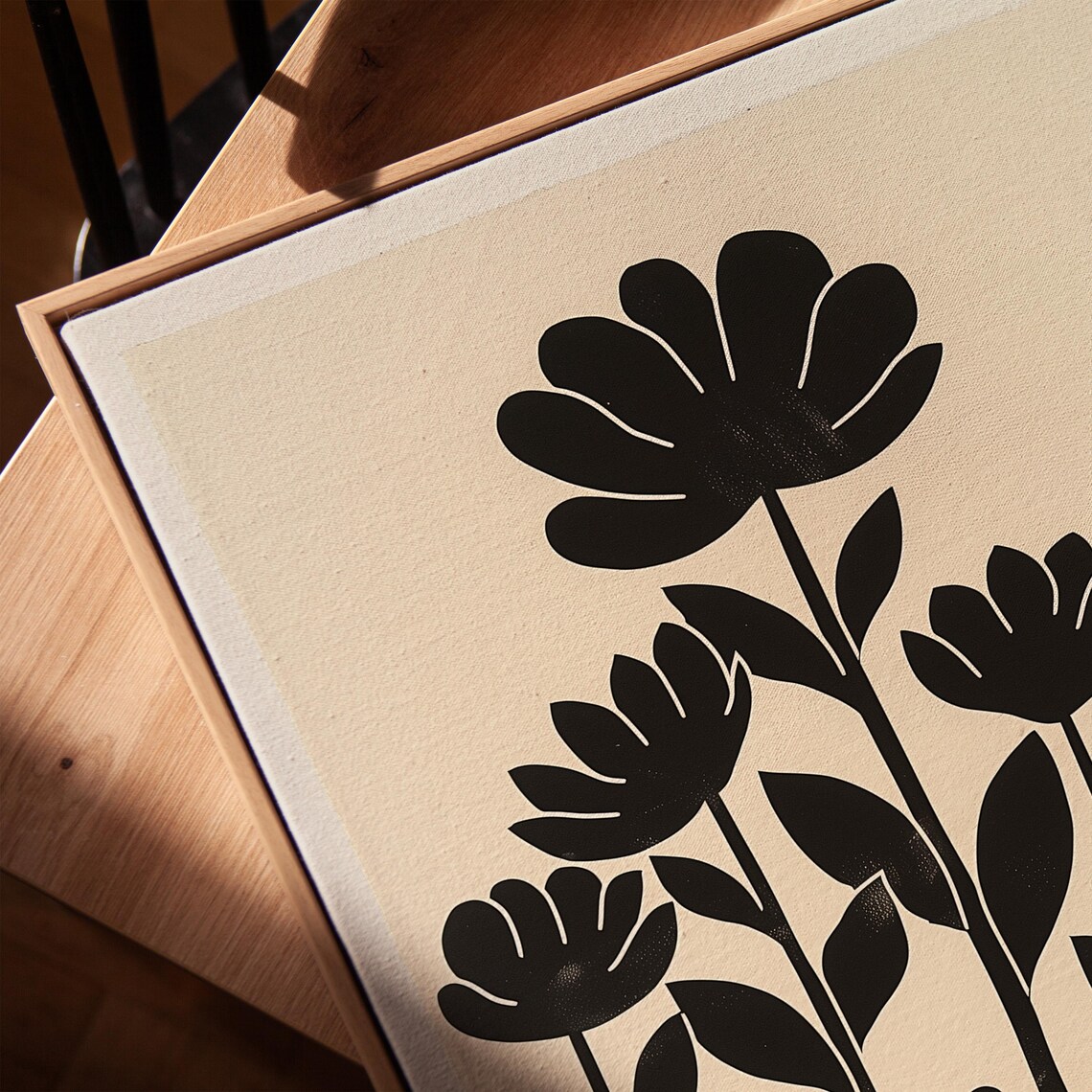 Children Holding Hands Beneath Giant Black Tulips Silhouette Poster - Image 3