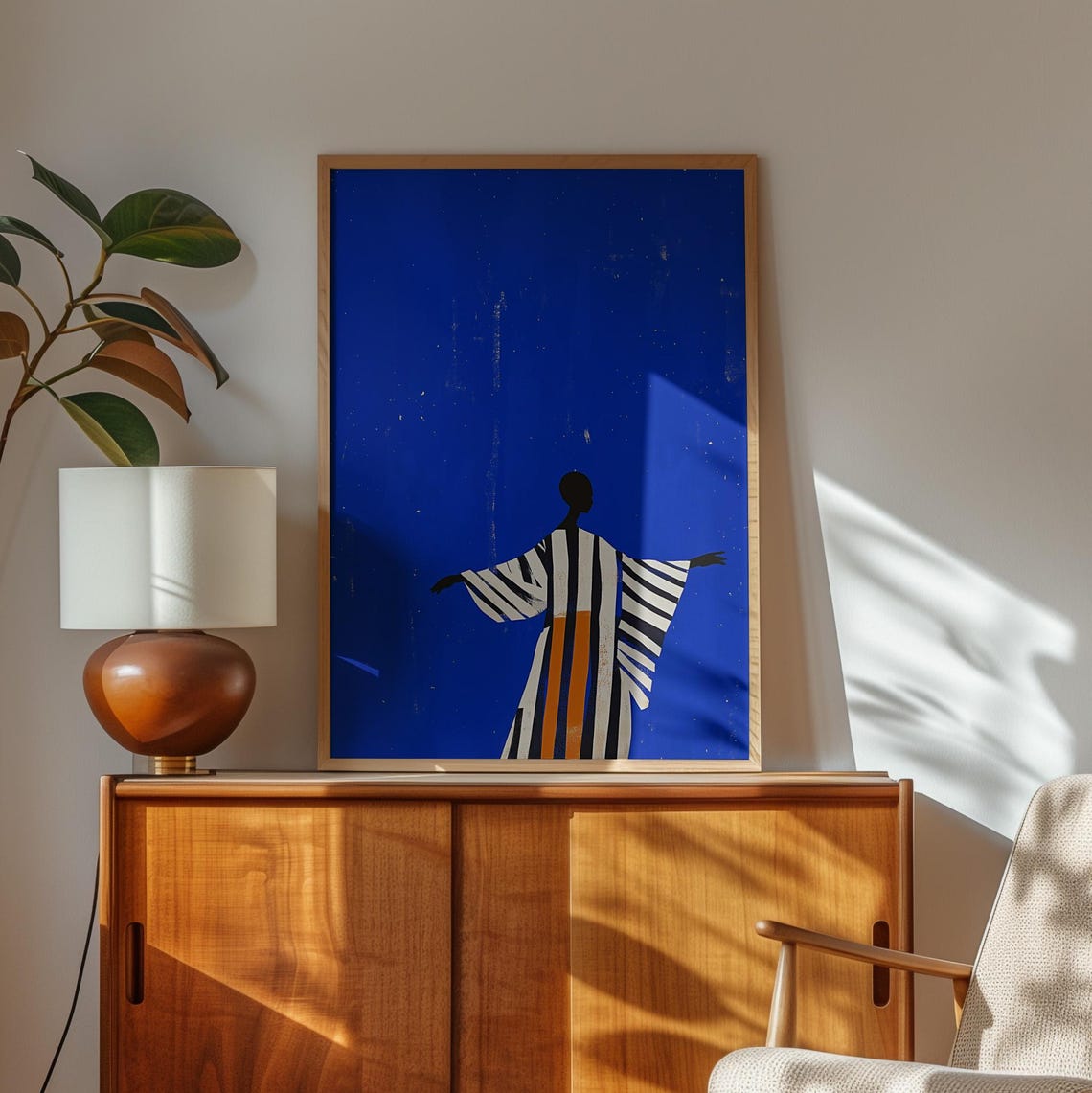 Tiny Striped Robe Figure Arms Outstretched Electric Blue Poster - Image 4