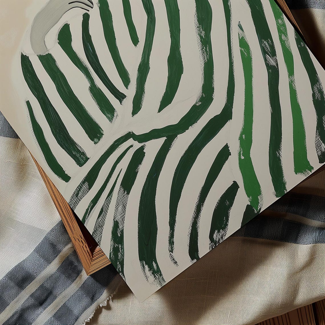 Emerald Green Striped Shawl Woman Resting Minimalist Art Poster - Image 3