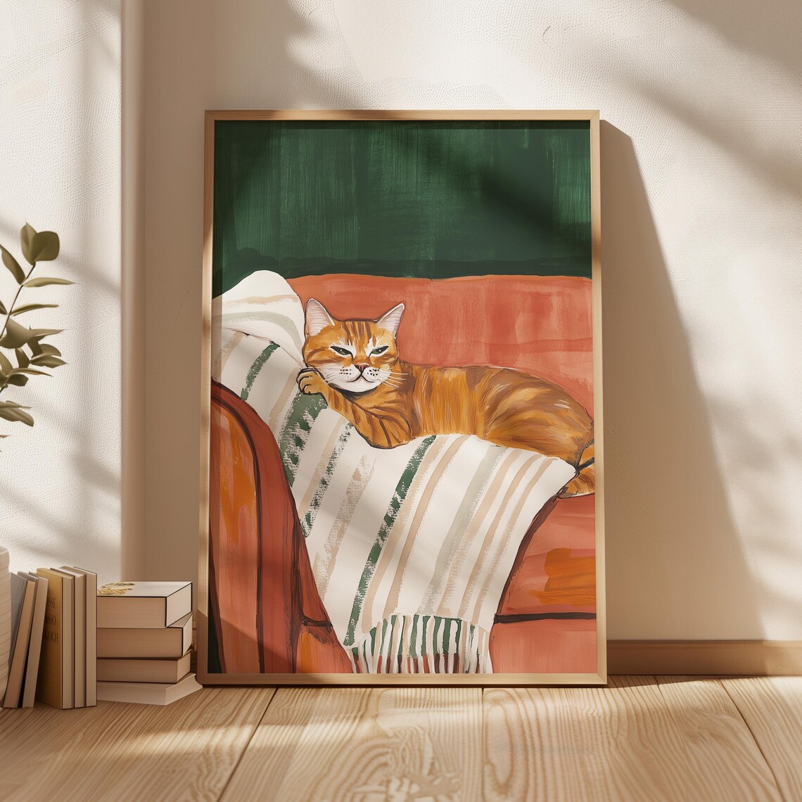 Cozy Warm Orange Tabby Cat Lounging On Sofa Illustration Poster - Image 4