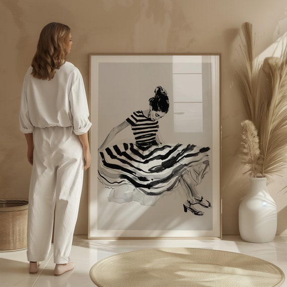 Graceful Elegance Striped Dress Fashion Art Black And White Art Home Decor Art Modern Decor Abstract Art Download
