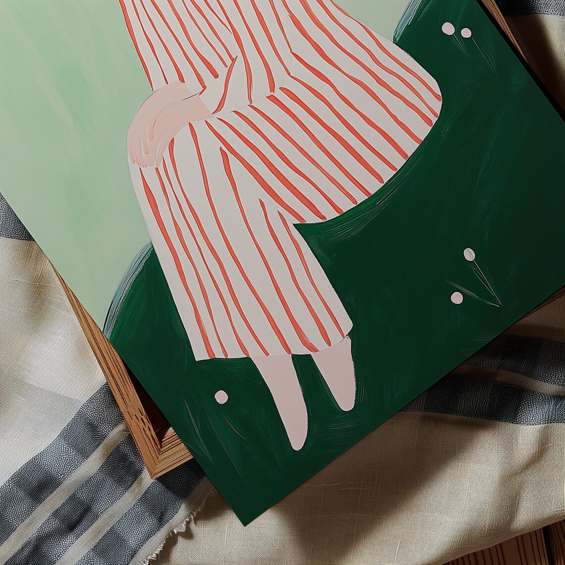 Minimalist Woman Portrait Red Striped Dress Mint Green Figure Art Poster - Image 3